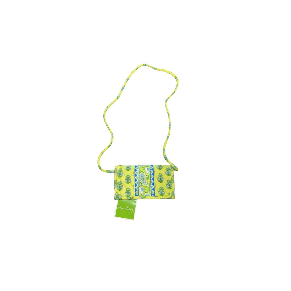 Vera Bradley Citrus Wallet w/ Strap Crossbody Bag Quilted Paisley Yellow Green